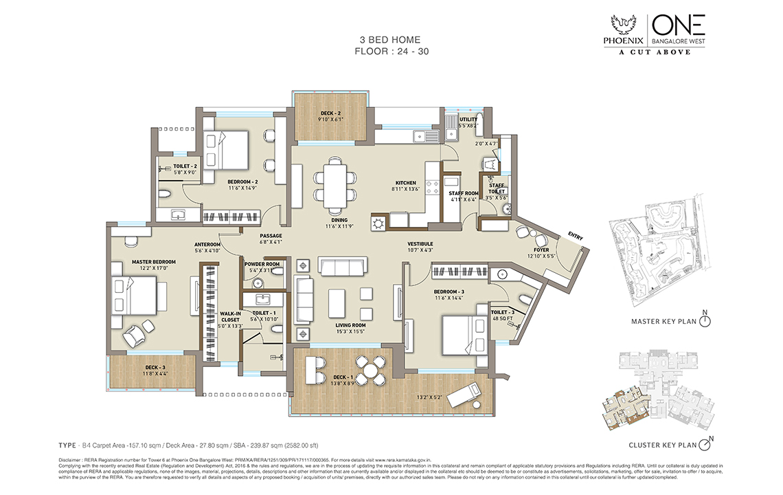 Floor Plan (3 BHK) of Luxury Residential Flats in